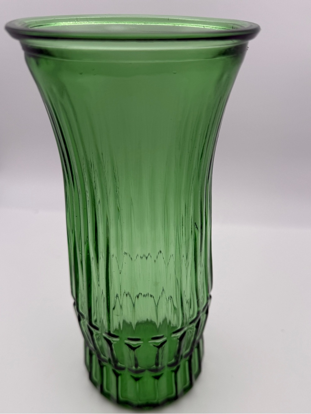 vintage vase green glass ribbed  E.O. Brody